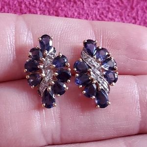 💎 10k Yellow Gold Blue Sapphire Earrings EUC